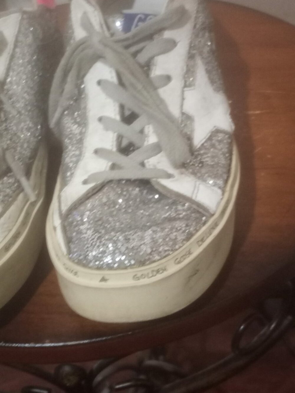 Golden Goose Hi-Star women’s size 37 (US 7) silver glitter pink small platform - Picture 9 of 14